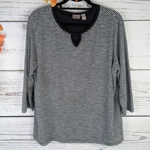 Chico's cotton blend striped top, 3/4 sleeves